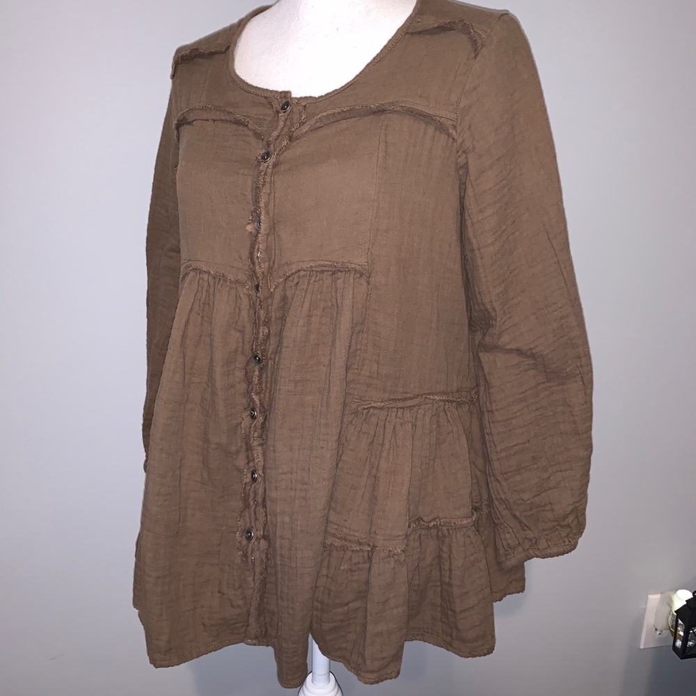 Noelle Button Up Ruffled Military Shirt